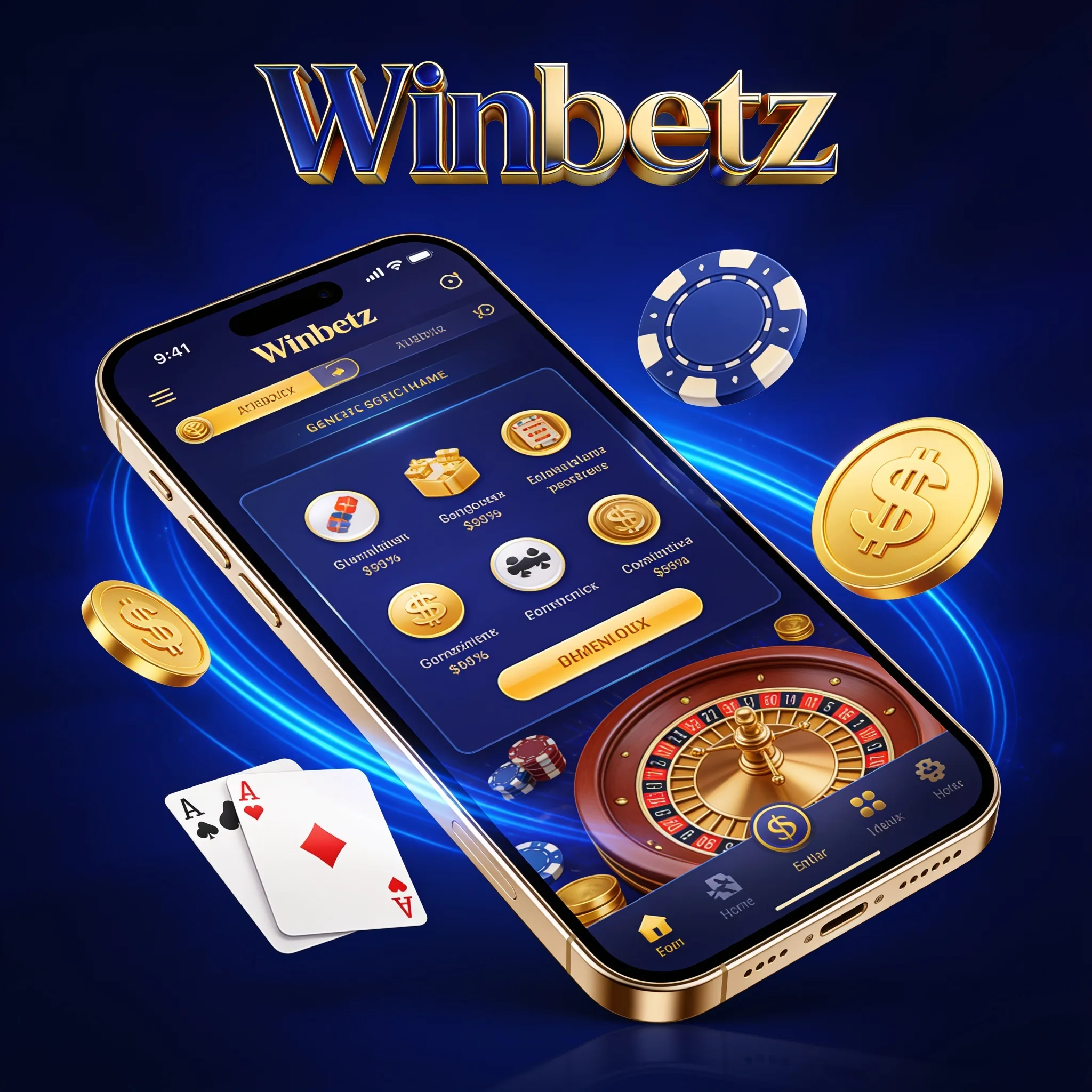 Téléphone affichant une roulette WinBeatz sur fond bleu